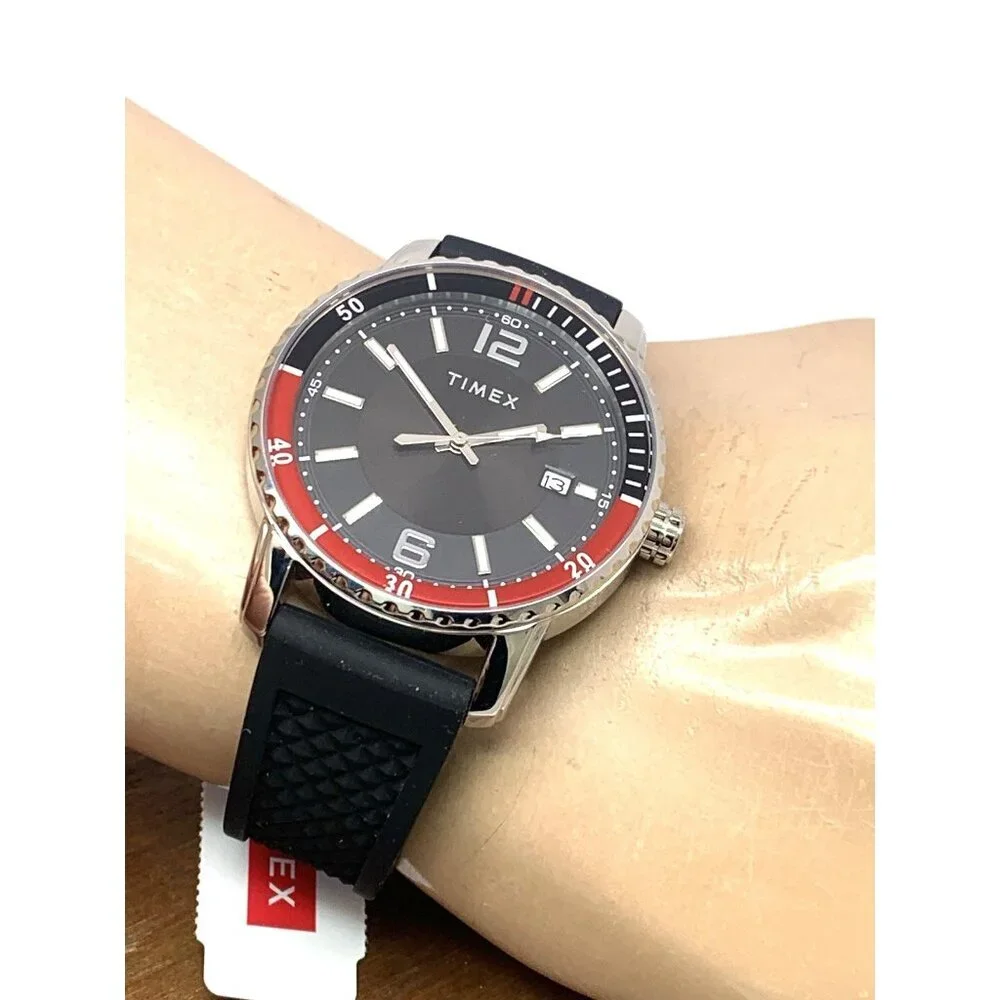 Timex Men's Watch TW2W60600 Quartz Black Dial Date Coke Bezel Rubber Strap 41mm